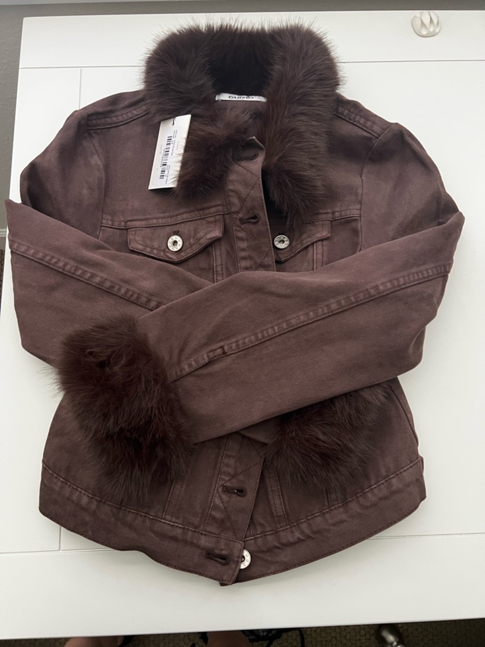 Danielle Guizio Brown Jean Jacket with Fur Trim